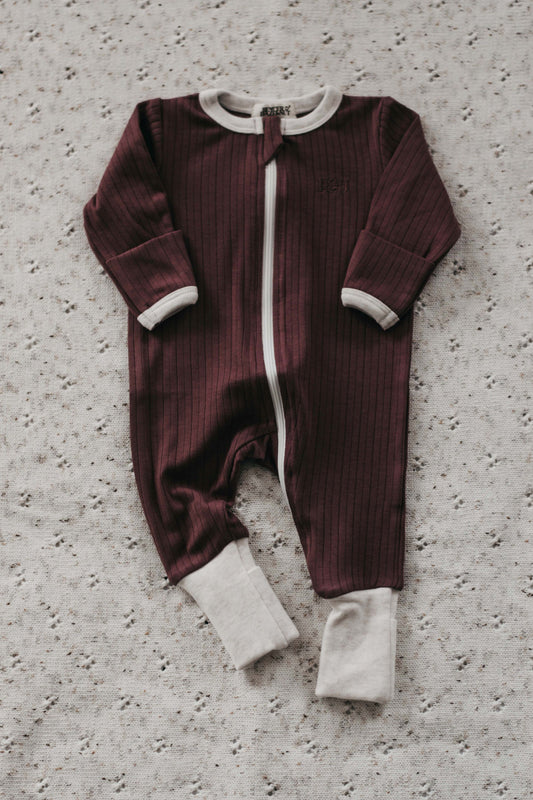 Ribbed Zip Suit | Plum