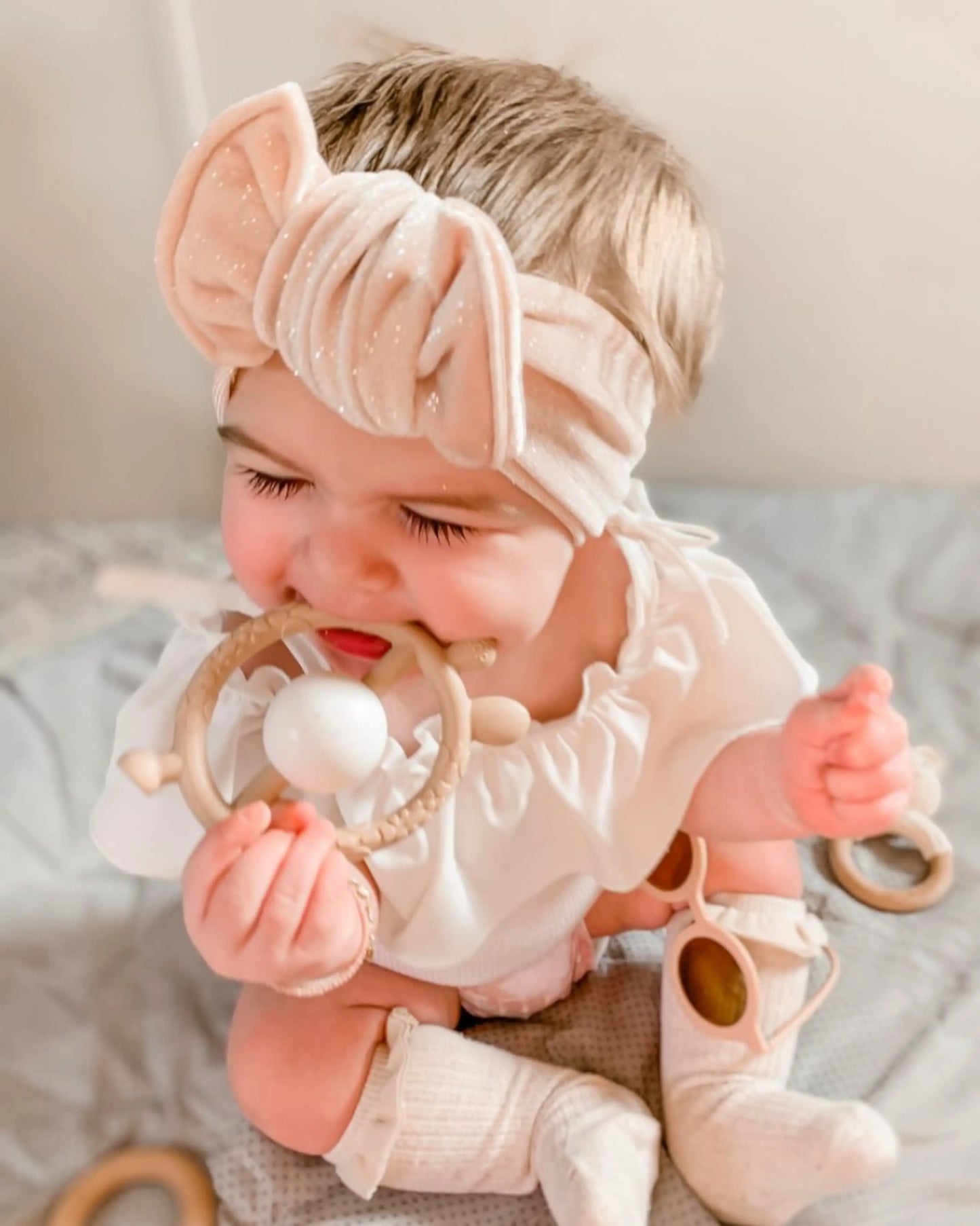 Giraffe Teether & Rattle Silicone Toy | Taupe